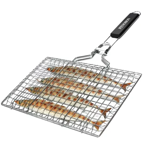Grille poisson barbecue inox avec poignée – Image 2
