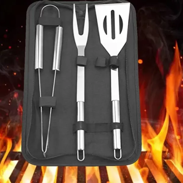Kit ustensiles barbecue enroulable avec pochette – Image 2