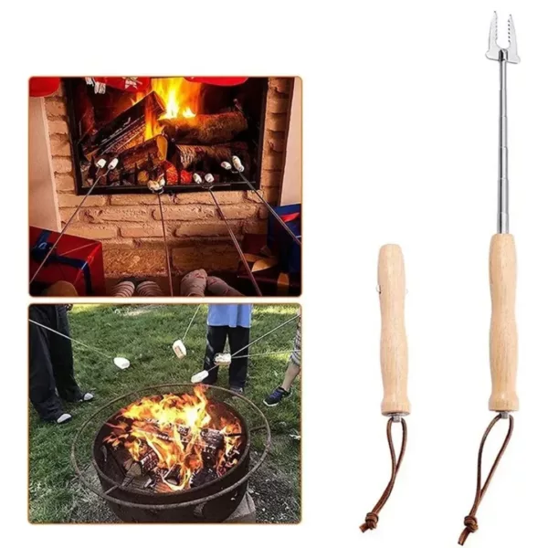Fourchette barbecue télescopique manche bois – Image 2
