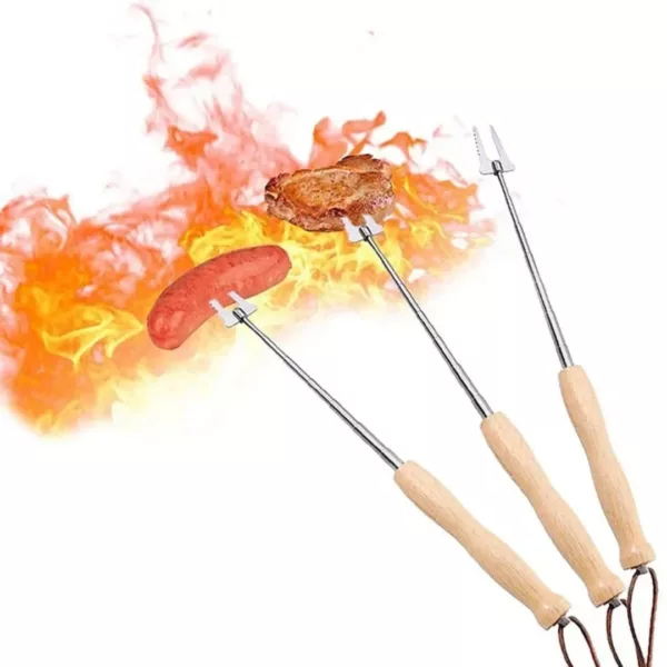 Fourchette barbecue télescopique manche bois – Image 4