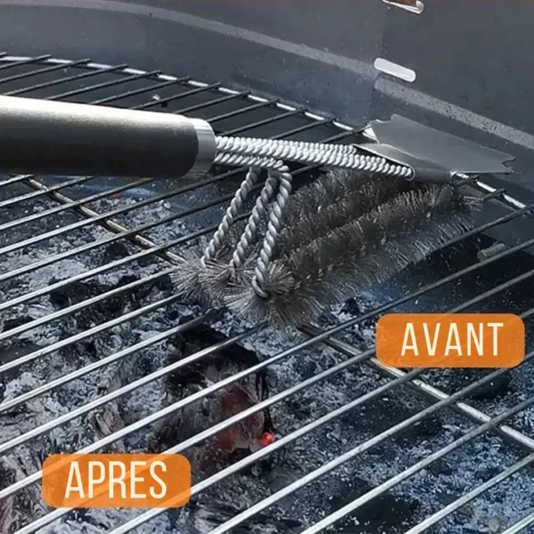 Brosse barbecue inox avec grattoir intégré – Image 2