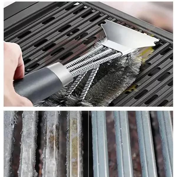Brosse barbecue inox avec grattoir intégré – Image 3