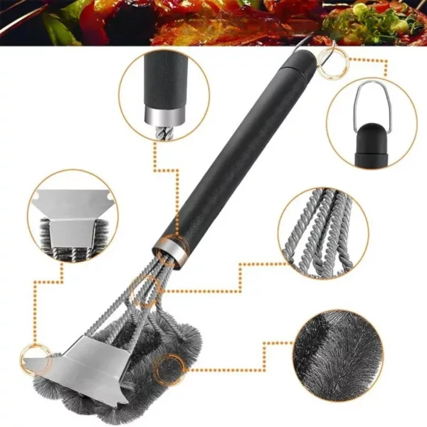 Brosse barbecue inox avec grattoir intégré – Image 4