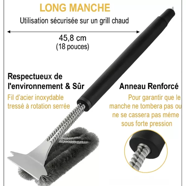 Brosse barbecue inox avec grattoir intégré – Image 5
