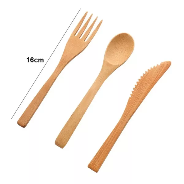 Lot couverts réutilisables pique-nique en bambou – Image 9