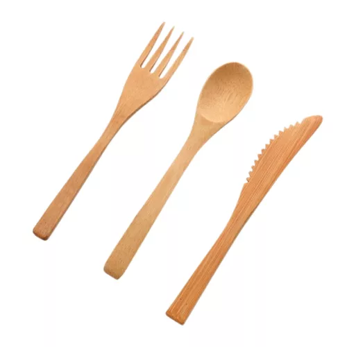 Lot couverts réutilisables pique-nique en bambou
