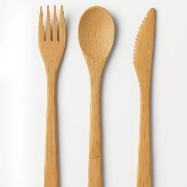 Lot couverts réutilisables pique-nique en bambou – Image 10