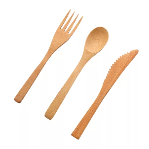 Lot couverts réutilisables pique-nique en bambou