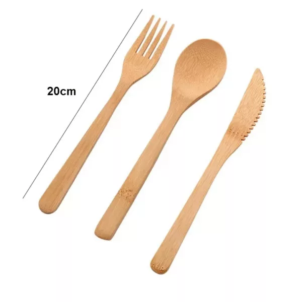 Lot couverts réutilisables pique-nique en bambou – Image 8