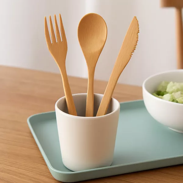 Lot couverts réutilisables pique-nique en bambou – Image 7