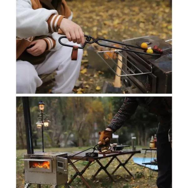 Pince à charbon barbecue manche long bois – Image 5