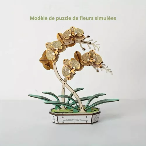 Lego orchidée bois puzzle 3D décoratif