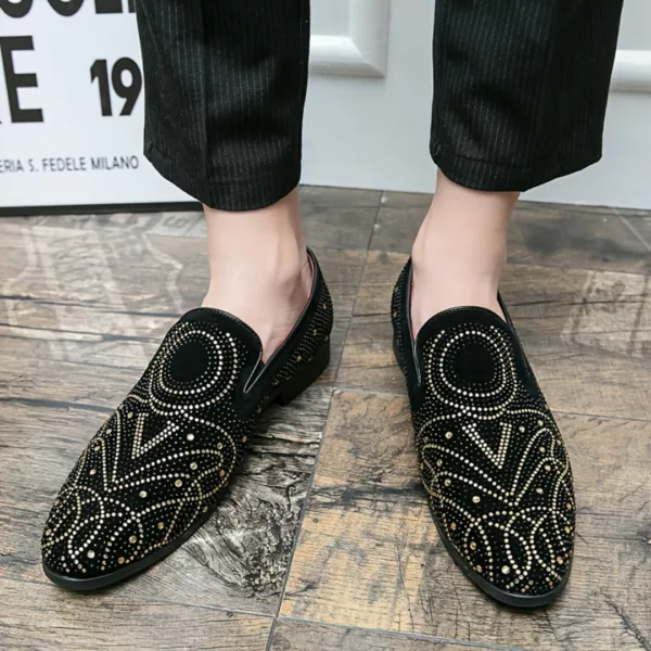 Mocassin homme noir strass dorés – Image 3
