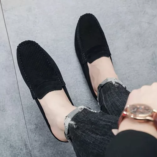 Mocassin homme ouvert daim perforé