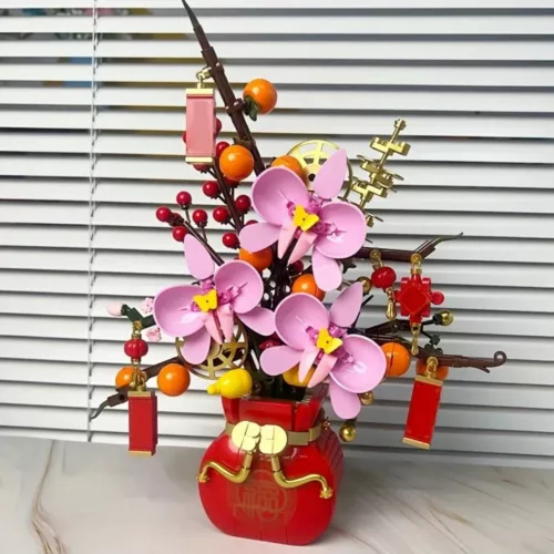 Lego orchidée rose vase rouge asiatique
