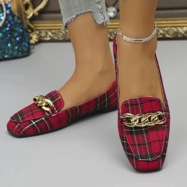 Mocassin femme à carreaux chaîne dorée – Image 3