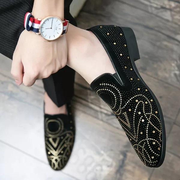 Mocassin homme noir strass dorés – Image 2