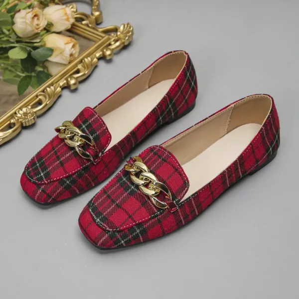 Mocassin femme à carreaux chaîne dorée – Image 5