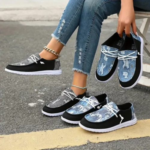 Mocassin femme denim effet usé tendance