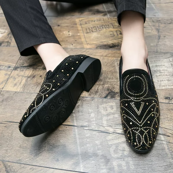 Mocassin homme noir strass dorés – Image 9