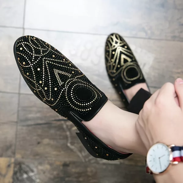 Mocassin homme noir strass dorés – Image 7