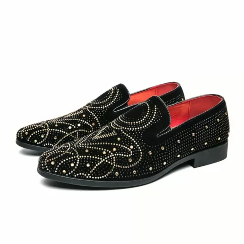 Mocassin homme noir strass dorés