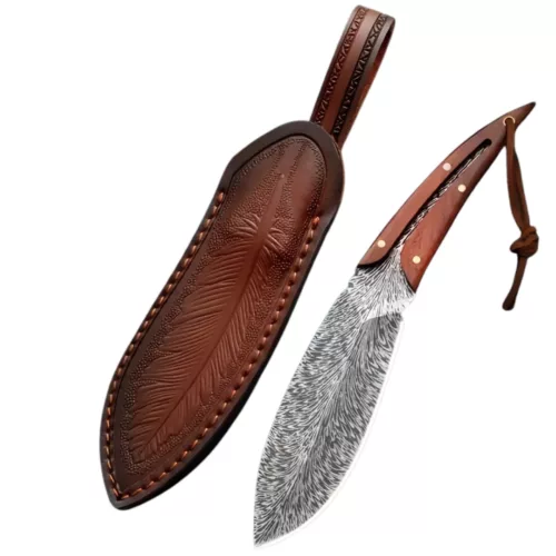 Couteau artisanal lame plume gravée