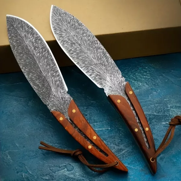 Couteau artisanal lame plume gravée – Image 5