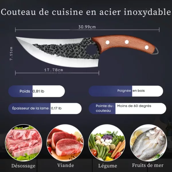 Couteau de boucher lame martelée – Image 3