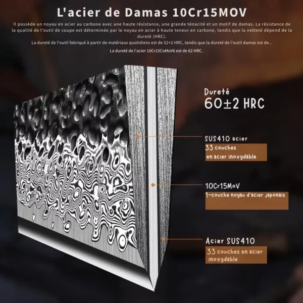 Couteau de chef damas manche résine – Image 4