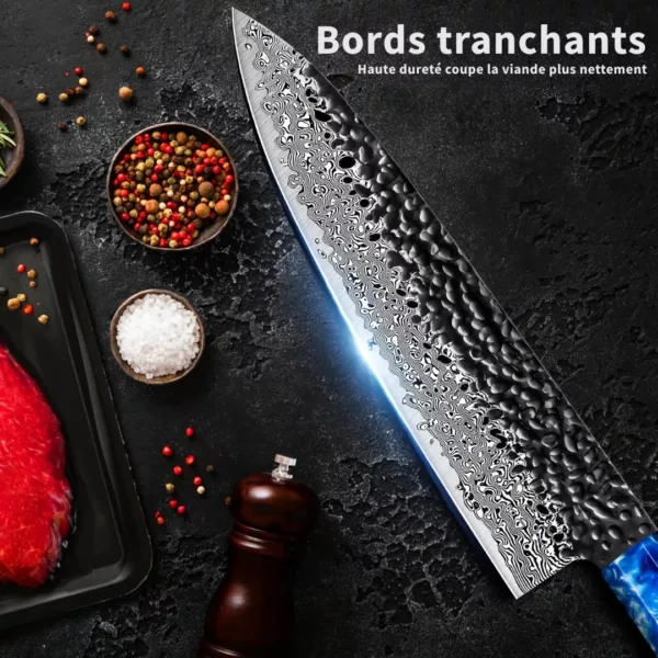 Couteau de chef damas manche résine – Image 2