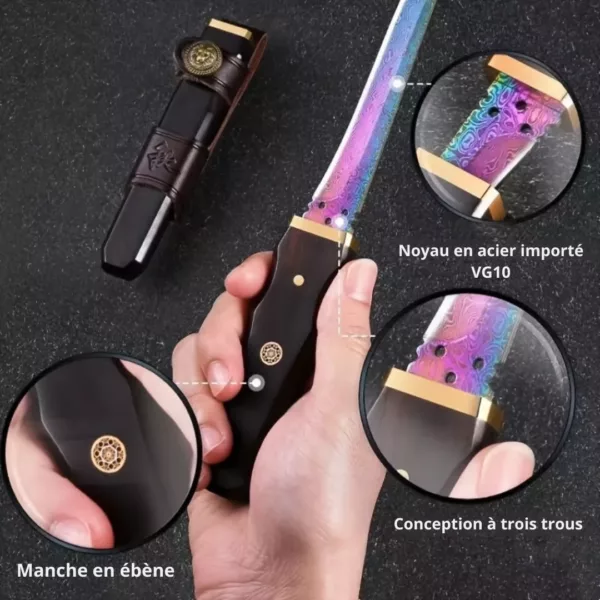 Couteau japonais artisanal manche bois luxe – Image 7