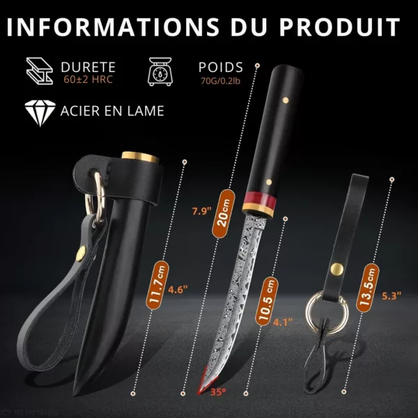 Couteau japonais manche noir damas – Image 3