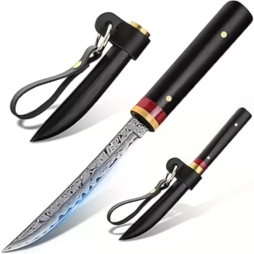 Couteau japonais manche noir damas