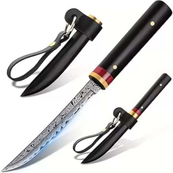Couteau japonais manche noir damas