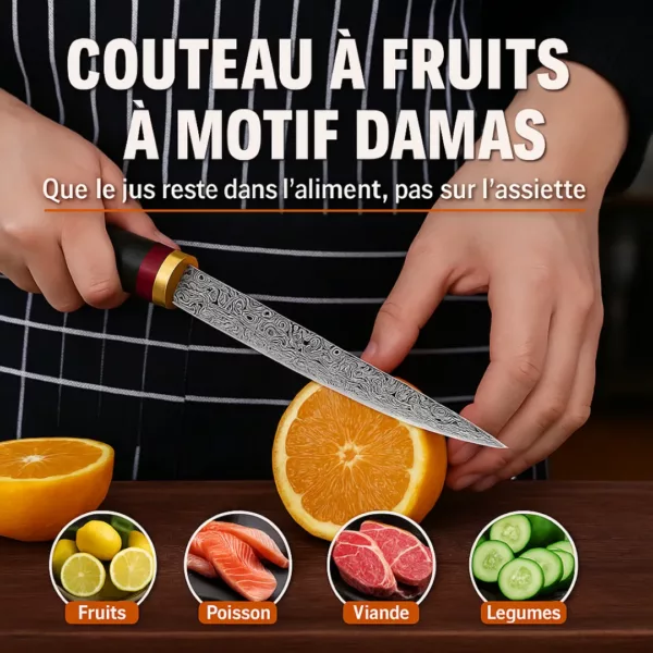 Couteau japonais manche noir damas – Image 5