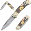 Couteau pliant damas style steampunk