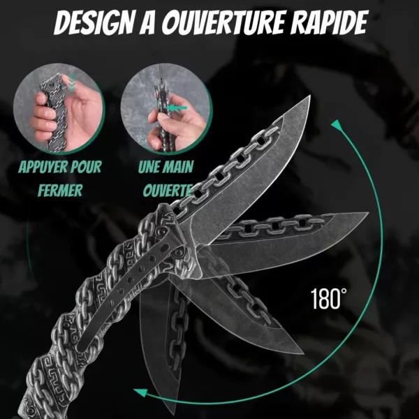 Couteau pliant design chaîne acier – Image 10