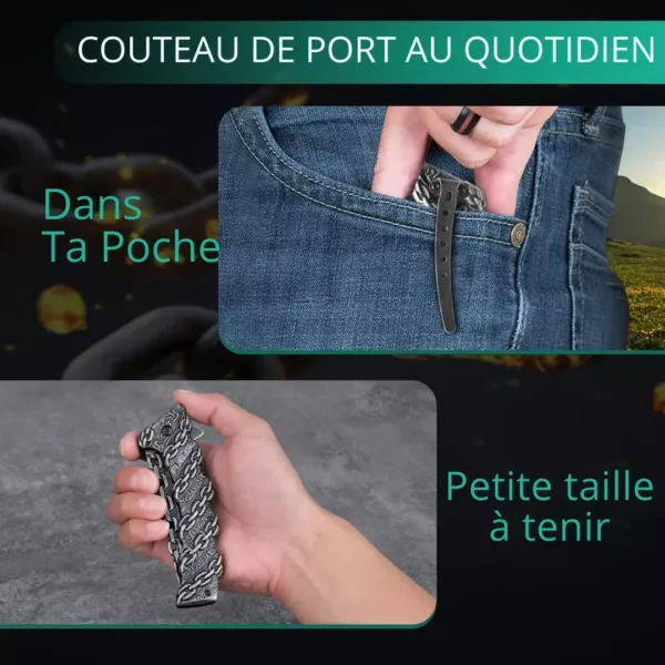 Couteau pliant design chaîne acier – Image 8