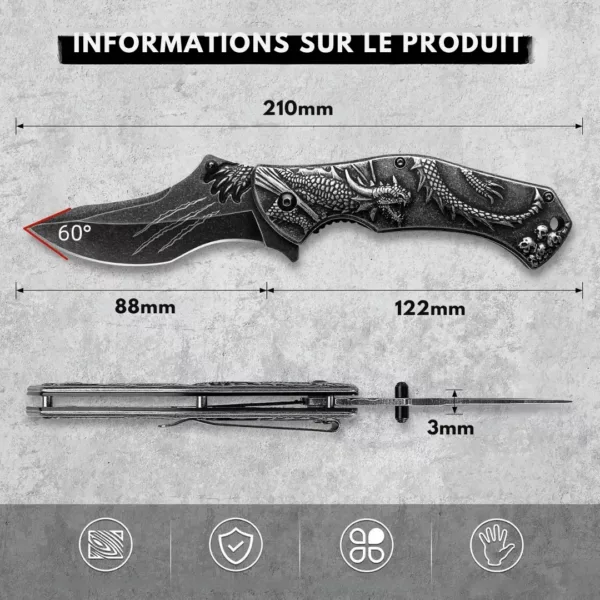 Couteau pliant dragon style médiéval – Image 3