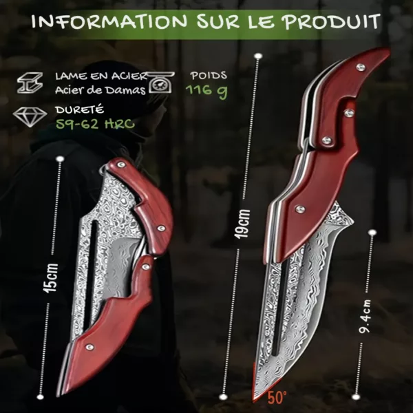 Couteau pliant tactique lame damas – Image 3