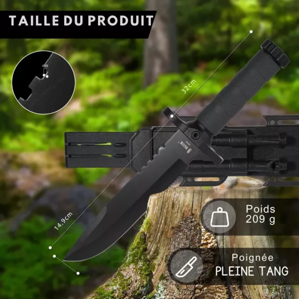 Couteau tactique survie lame noire – Image 3
