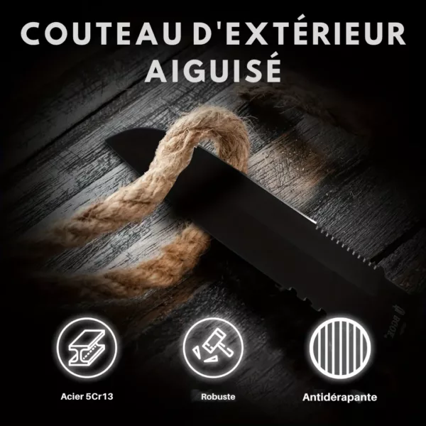 Couteau tactique survie lame noire – Image 4