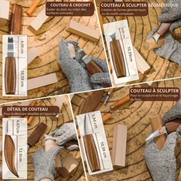 Kit complet couteaux sculpture bois professionnels – Image 3