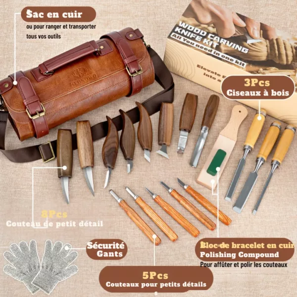 Kit complet couteaux sculpture bois professionnels – Image 4