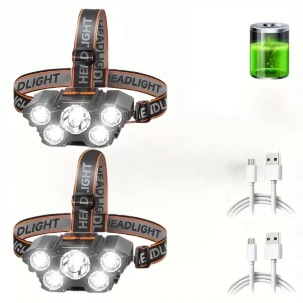 Lampe frontale rechargeable led pour pêche – Image 4