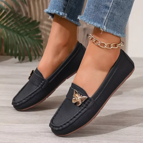 Mocassin femme orné papillon doré