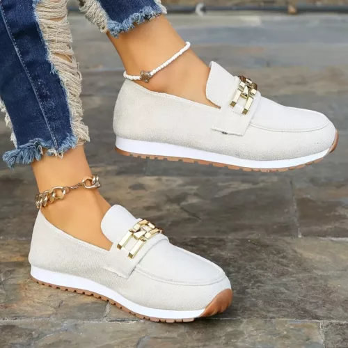 Mocassin femme semelle sport boucle dorée