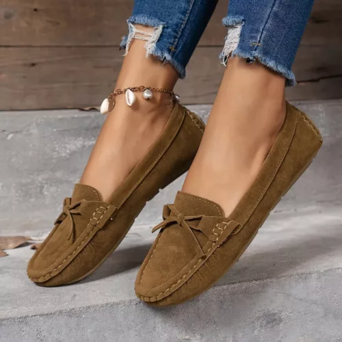 Mocassin femme doux nœud décoratif