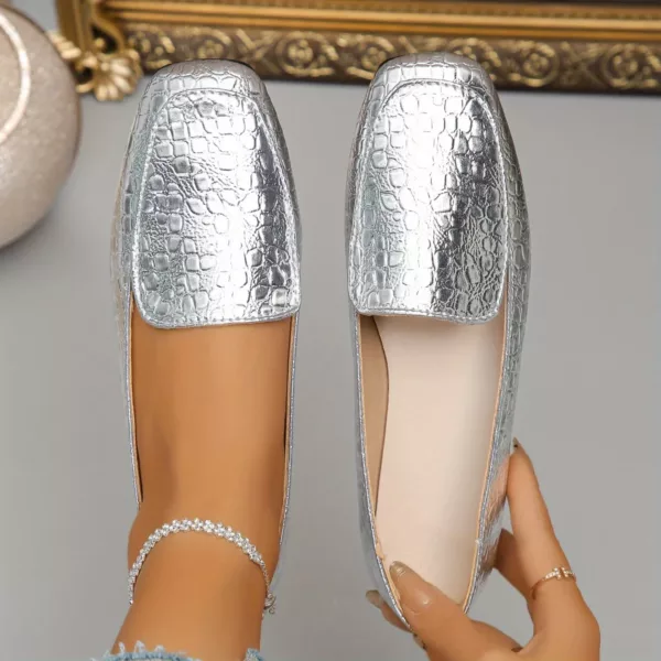 Mocassin femme effet croco métallisé – Image 3
